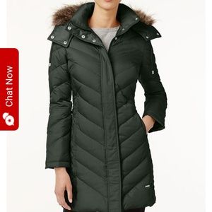 Kenneth Cole Faux Fur Trim Down Chevron Coat